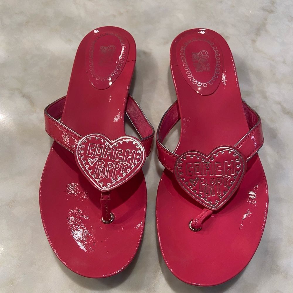 Coach bright pink patent leather poppy sandals size 7.5